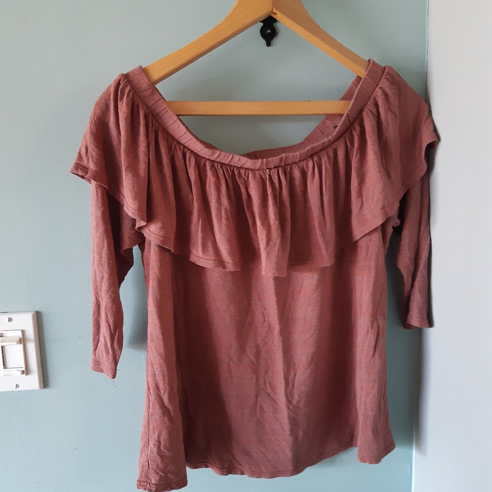 Red Blue Heathered Ruffled Top - Medium - Picture 2 of 3